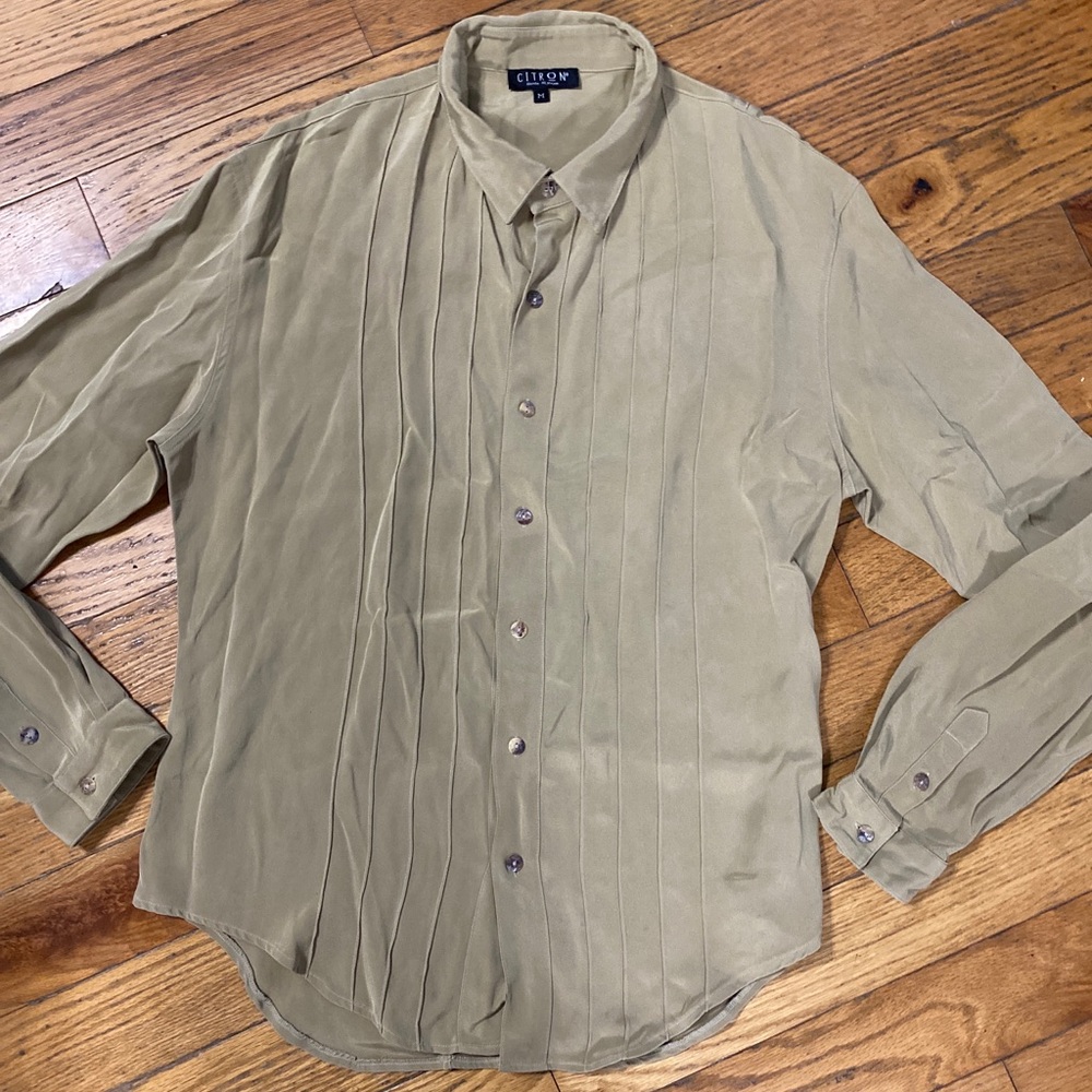 Citron Olive Casual Button Down Shirt